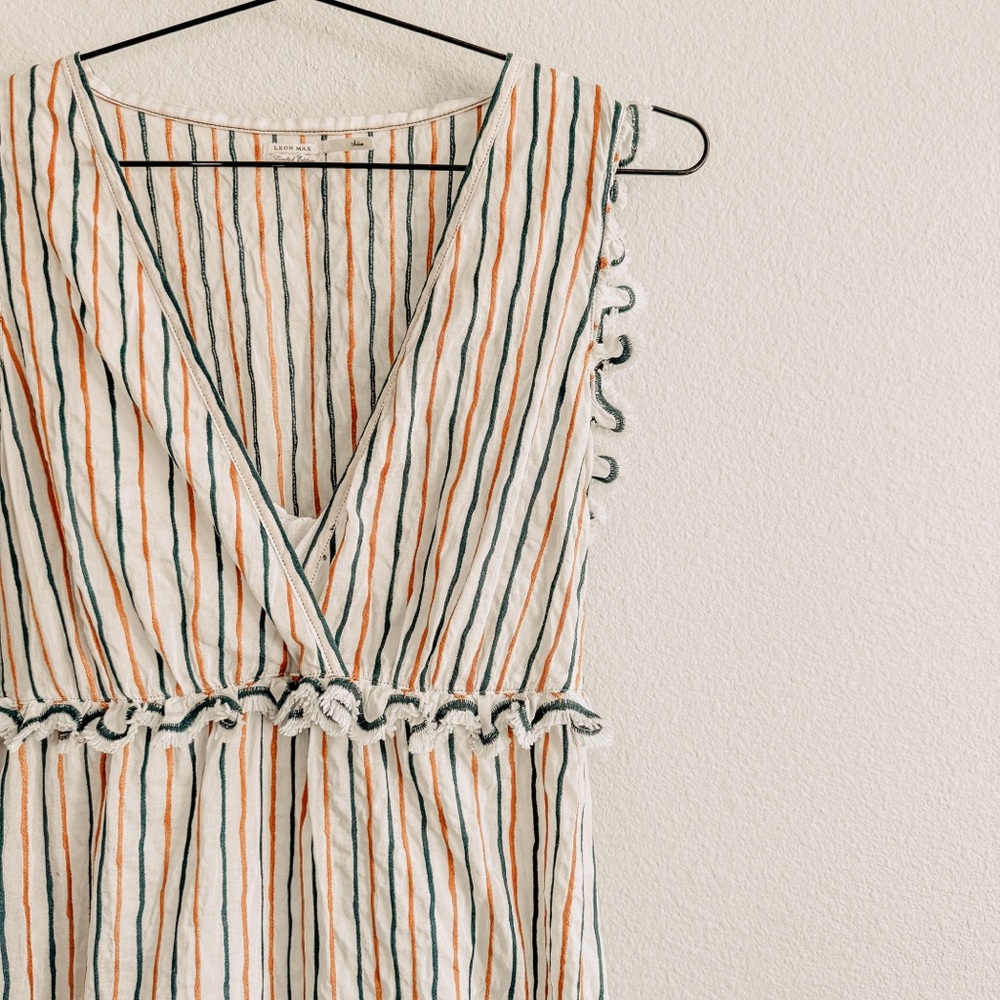 Leon Max Limited Edition Green/Orangey Gold Stripe Dress. Size Medium.